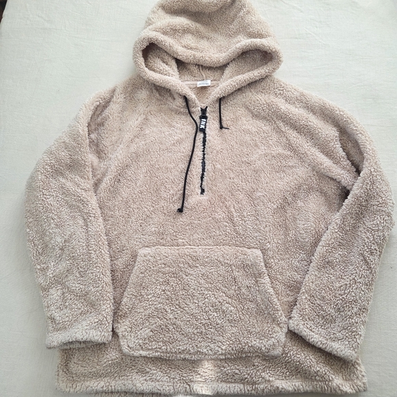 Victoria's Secret Sweaters - PINK Victorias Secret Teddy Cozy Tan Hooded Sweater Womens Large Brown Cream